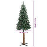 Slim Christmas Tree with Real Wood and White Snow Green 150 cm - Close-Up Angle
