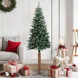 Slim Christmas Tree with Real Wood and White Snow Green 150 cm