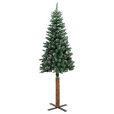 Slim Christmas Tree with Real Wood and White Snow Green 180 cm - Side View