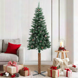 Slim Christmas Tree with Real Wood and White Snow Green 180 cm