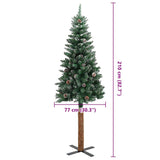 Slim Christmas Tree with Real Wood and White Snow Green 210 cm - Top-Down View