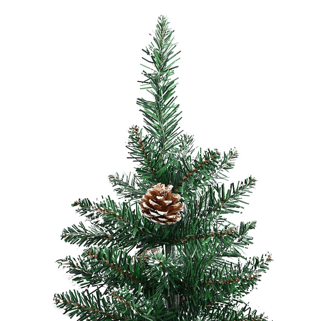 Slim Christmas Tree with Real Wood and White Snow Green 210 cm