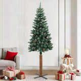 Slim Christmas Tree with Real Wood and White Snow Green 210 cm