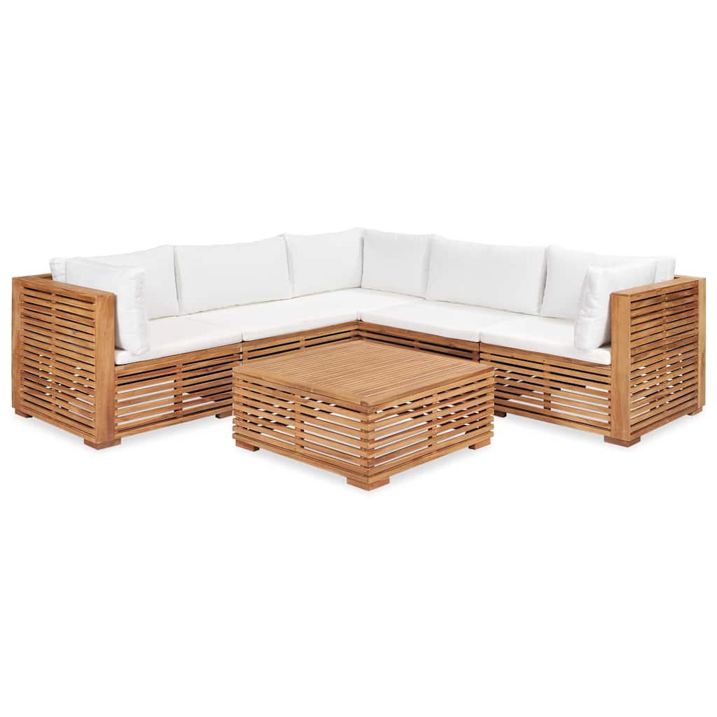 6 Piece Garden Lounge Set with Cushions Solid Teak Wood