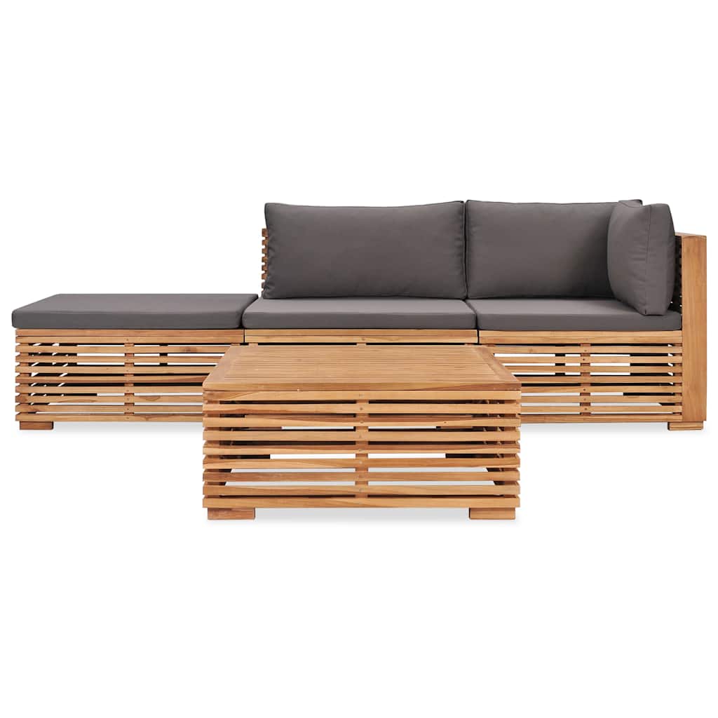 4 Piece Garden Lounge Set with Cushions Solid Teak Wood
