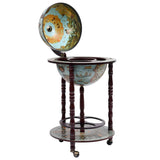 Globe Bar Wine Stand Eucalyptus Wood Blue - Front View