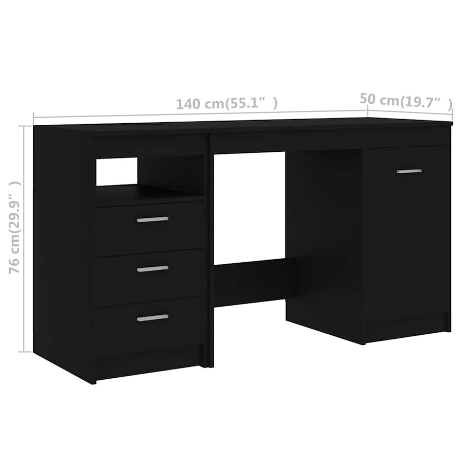 Desk Black 140x50x76 cm Engineered Wood