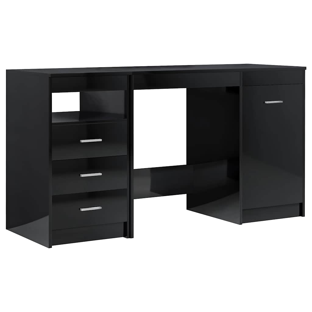 Desk High Gloss Black 140x50x76 cm Engineered Wood