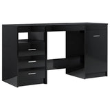 Desk High Gloss Black 140x50x76 cm Engineered Wood - Front View