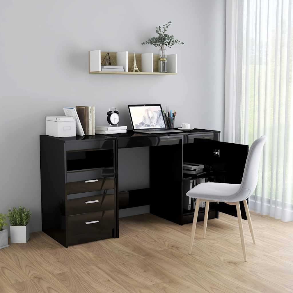 Desk High Gloss Black 140x50x76 cm Engineered Wood