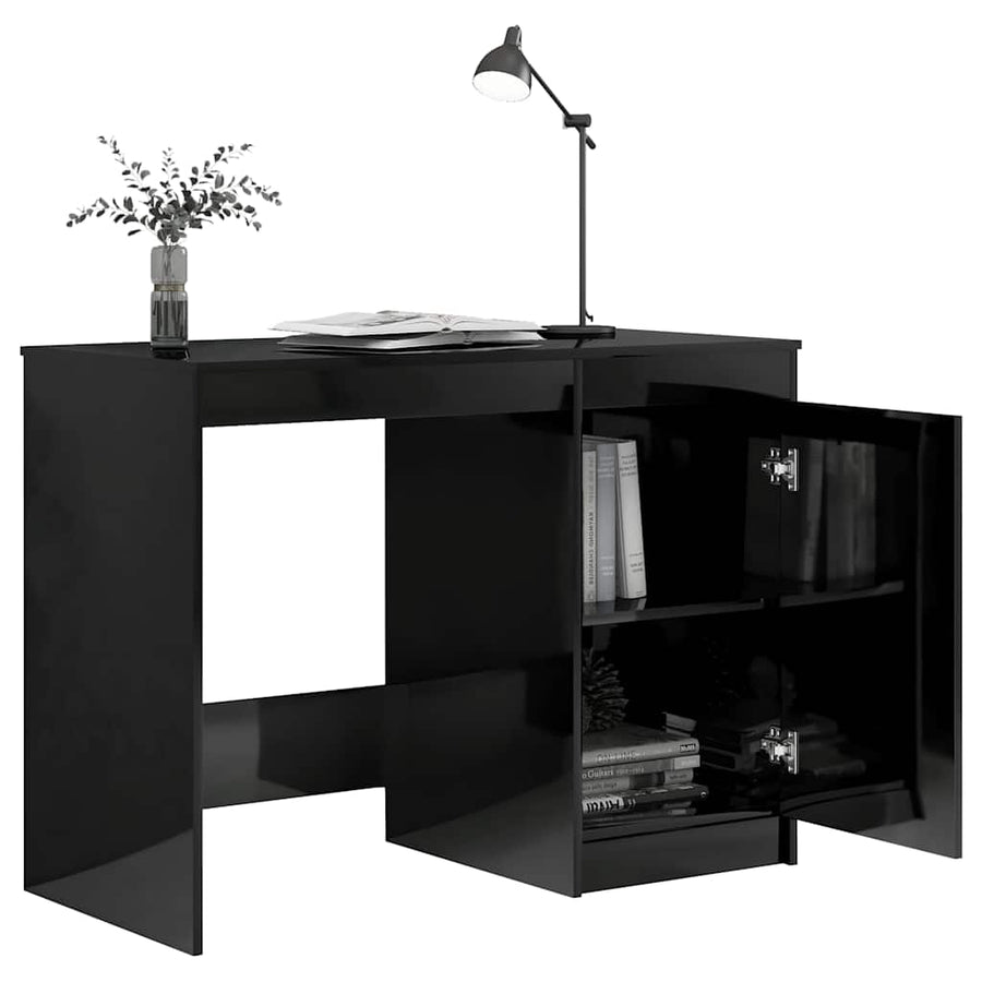 Desk High Gloss Black 140x50x76 cm Engineered Wood