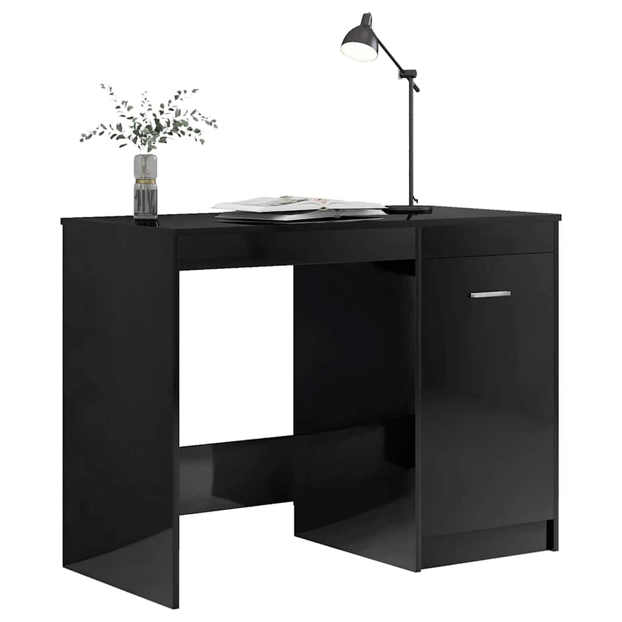 Desk High Gloss Black 140x50x76 cm Engineered Wood
