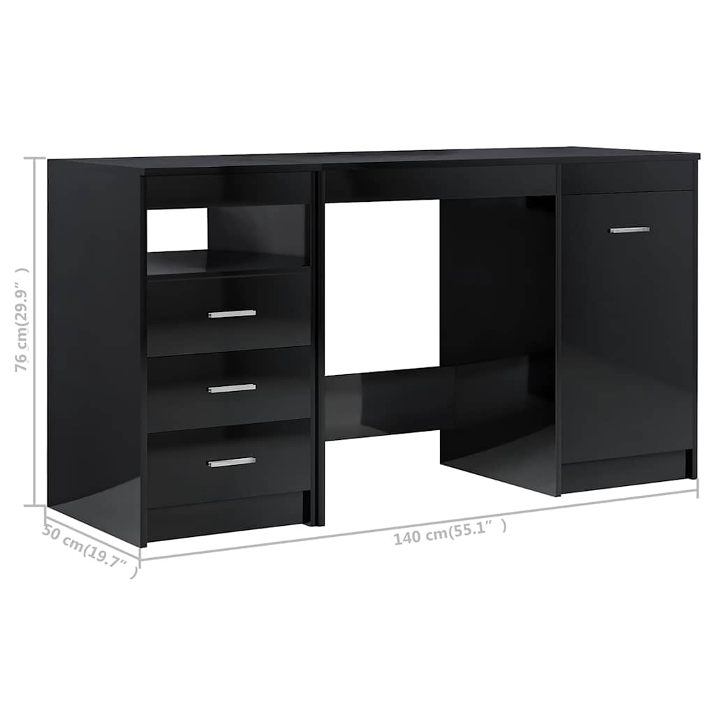 Desk High Gloss Black 140x50x76 cm Engineered Wood