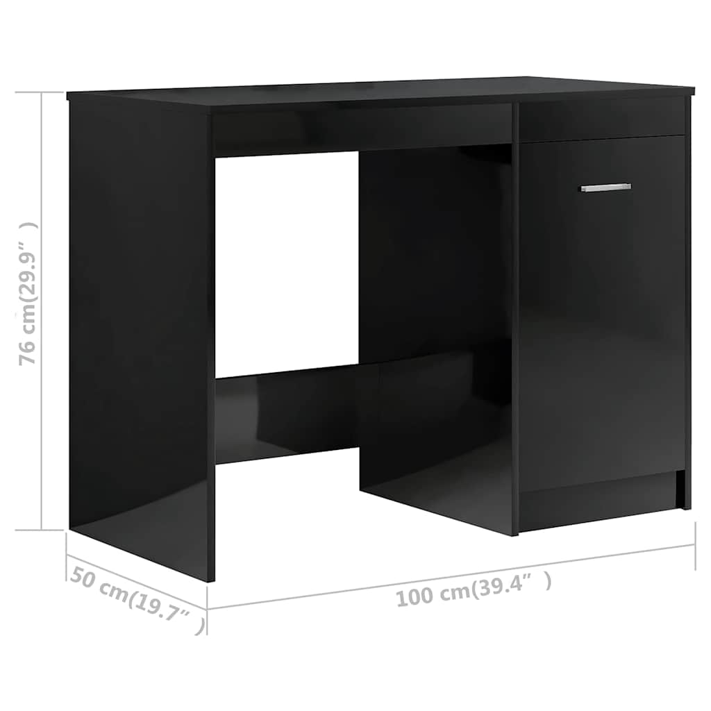 Desk High Gloss Black 140x50x76 cm Engineered Wood