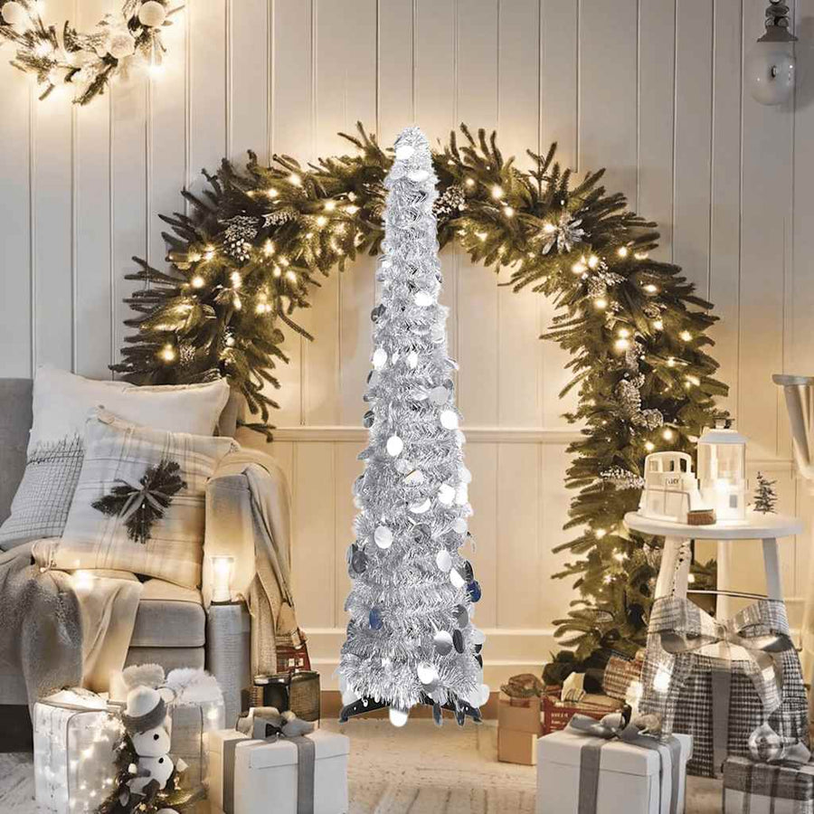 Pop-up Artificial Christmas Tree Silver 120 cm PET