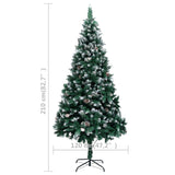 Artificial Christmas Tree with Pine Cones and White Snow 210 cm - Close-Up Angle