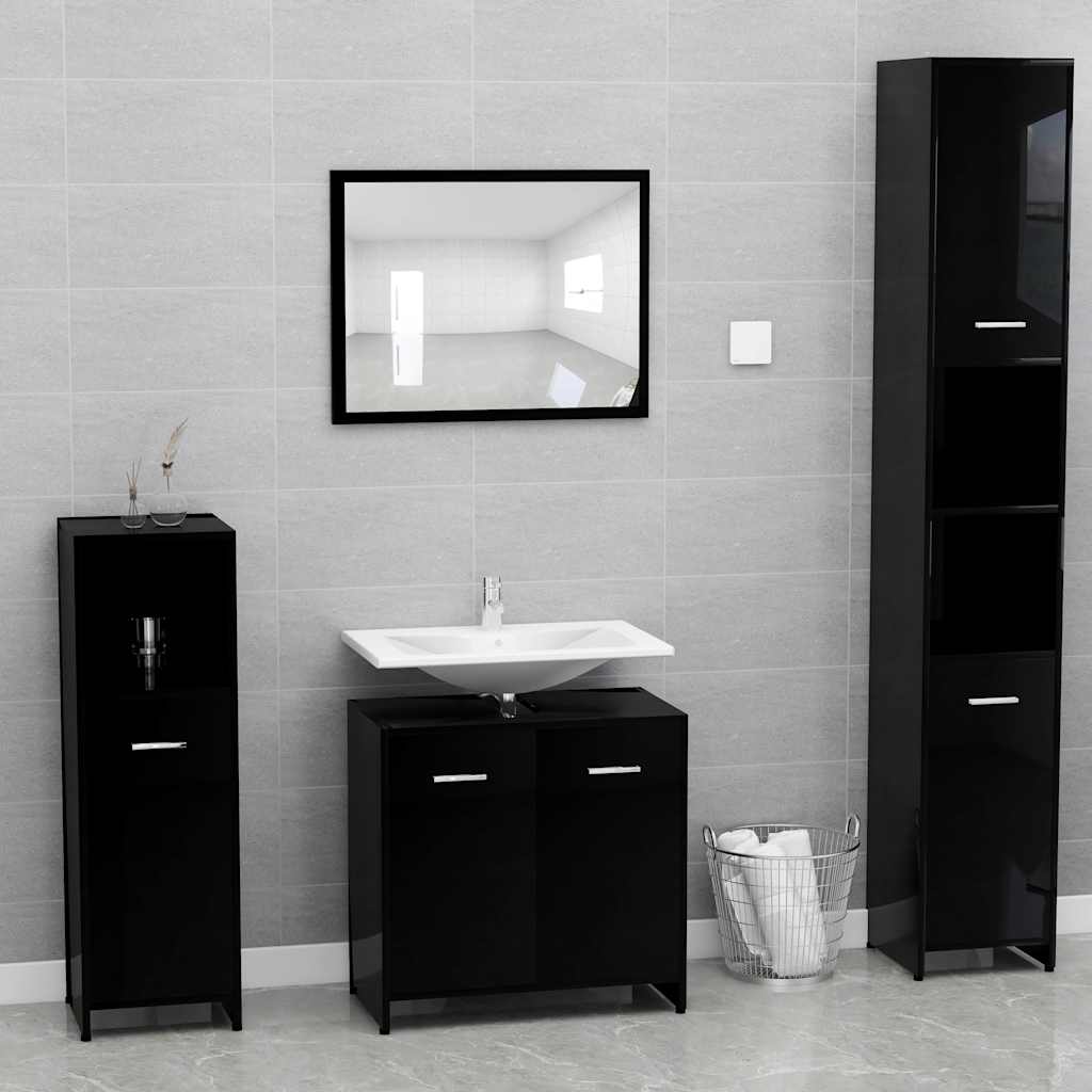Bathroom Cabinet High Gloss Black 60x33x61 cm Engineered Wood