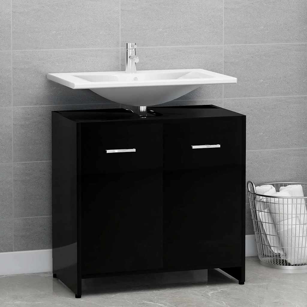 Bathroom Cabinet High Gloss Black 60x33x61 cm Engineered Wood