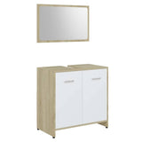 Bathroom Furniture Set White and Sonoma Oak Engineered Wood - Front View