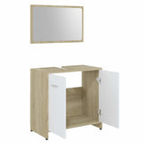 Bathroom Furniture Set White and Sonoma Oak Engineered Wood - Side View