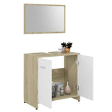 Bathroom Furniture Set White and Sonoma Oak Engineered Wood - Top-Down View