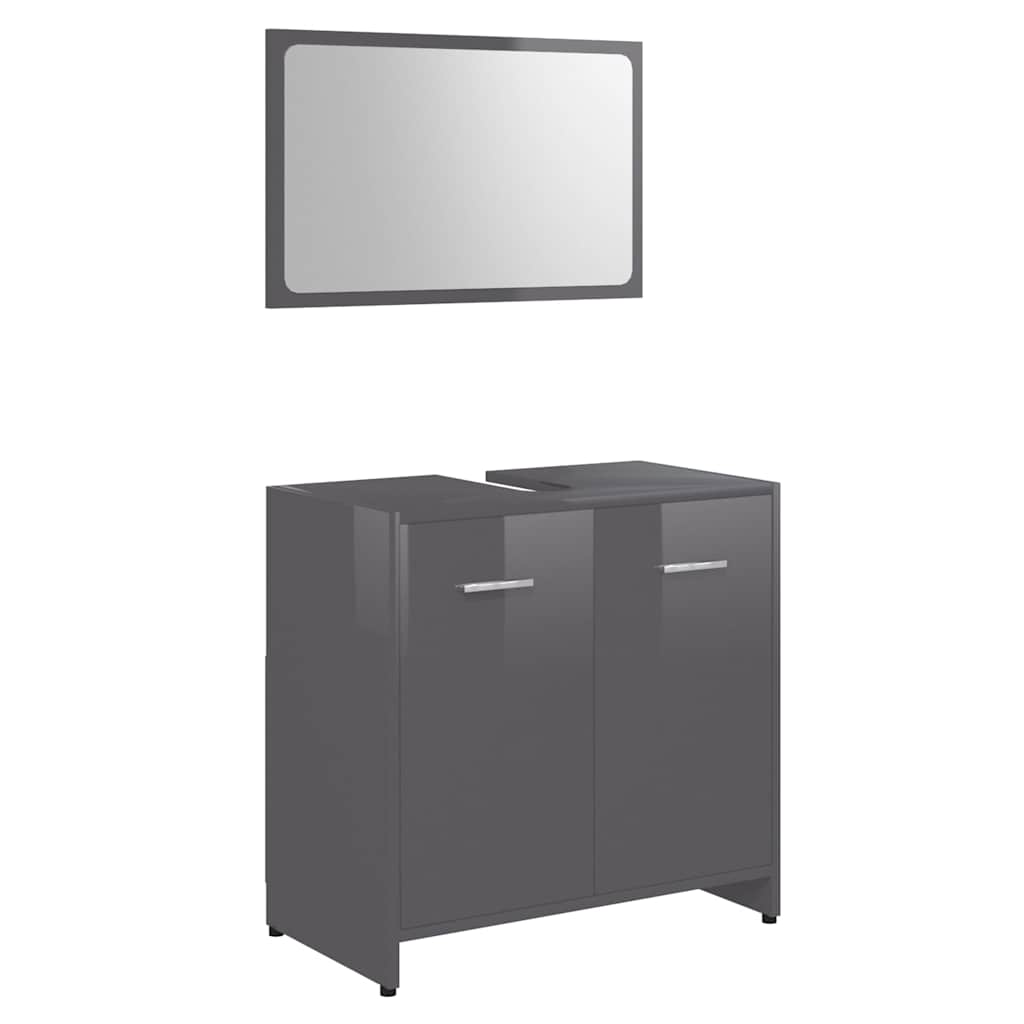 Bathroom Furniture Set High Gloss Grey Engineered Wood
