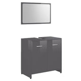 Bathroom Furniture Set High Gloss Grey Engineered Wood