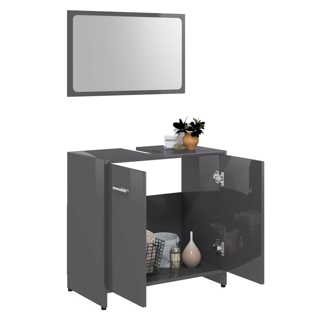 Bathroom Furniture Set High Gloss Grey Engineered Wood