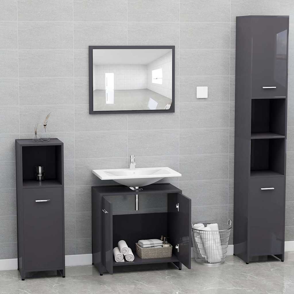 Bathroom Furniture Set High Gloss Grey Engineered Wood
