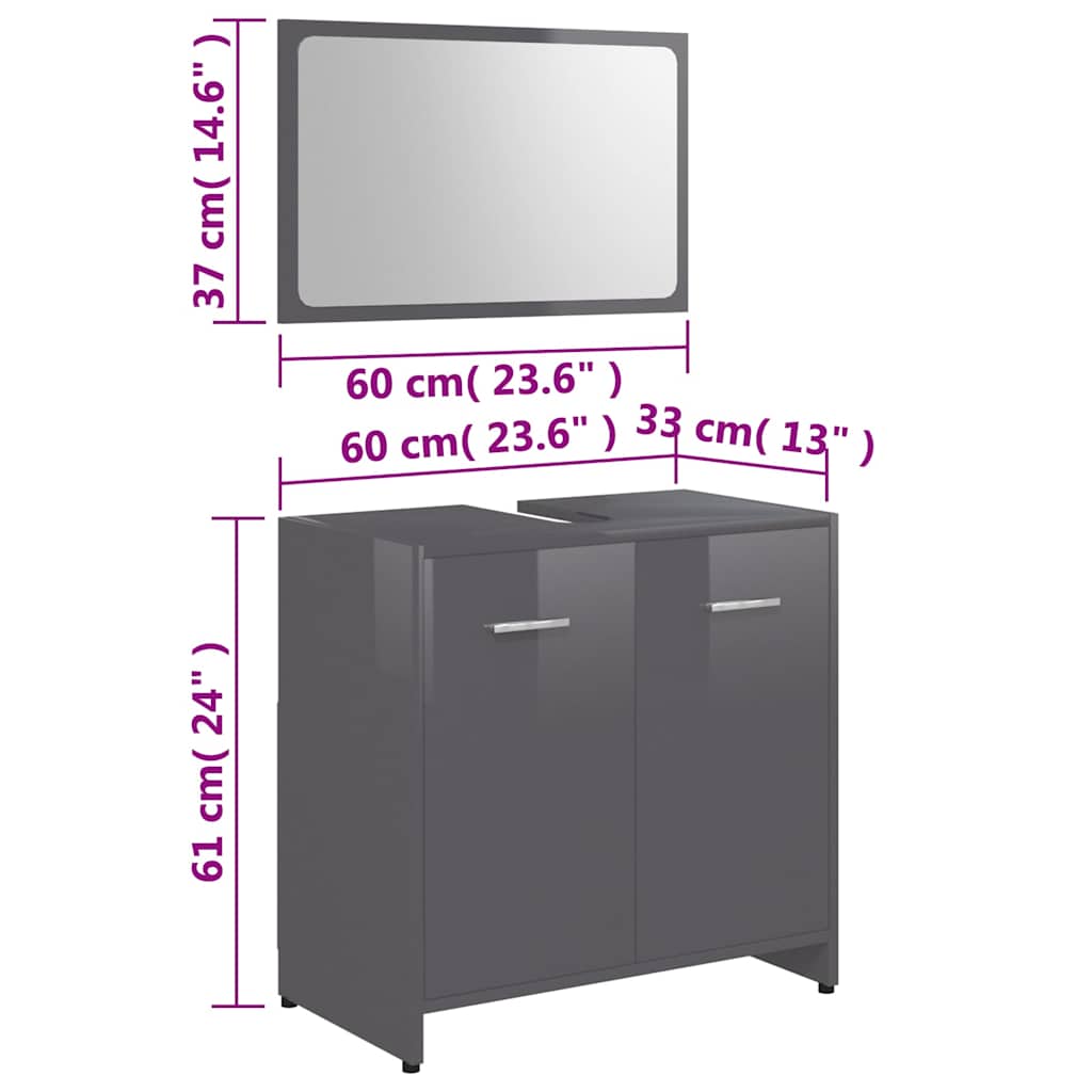 Bathroom Furniture Set High Gloss Grey Engineered Wood