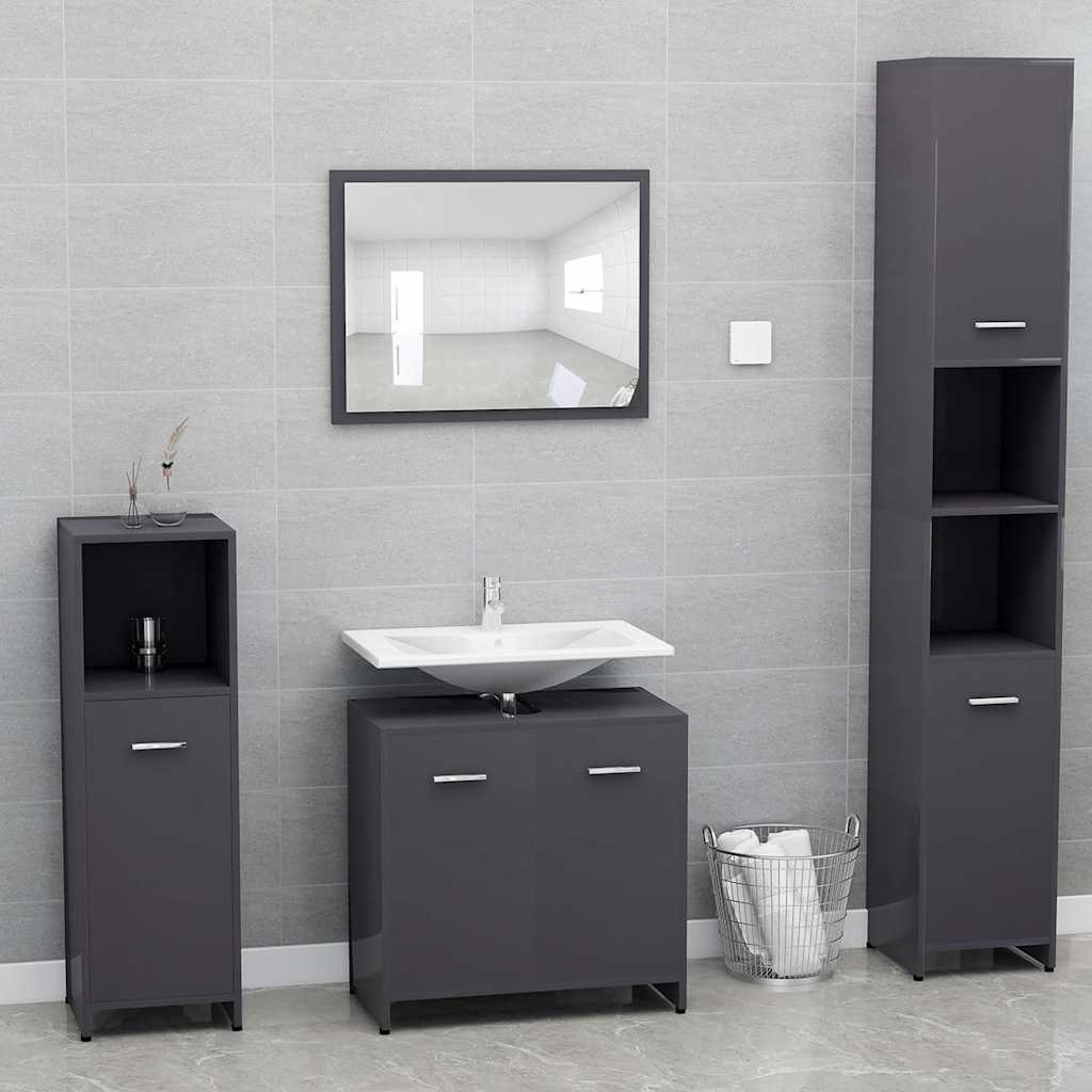 Bathroom Furniture Set High Gloss Grey Engineered Wood