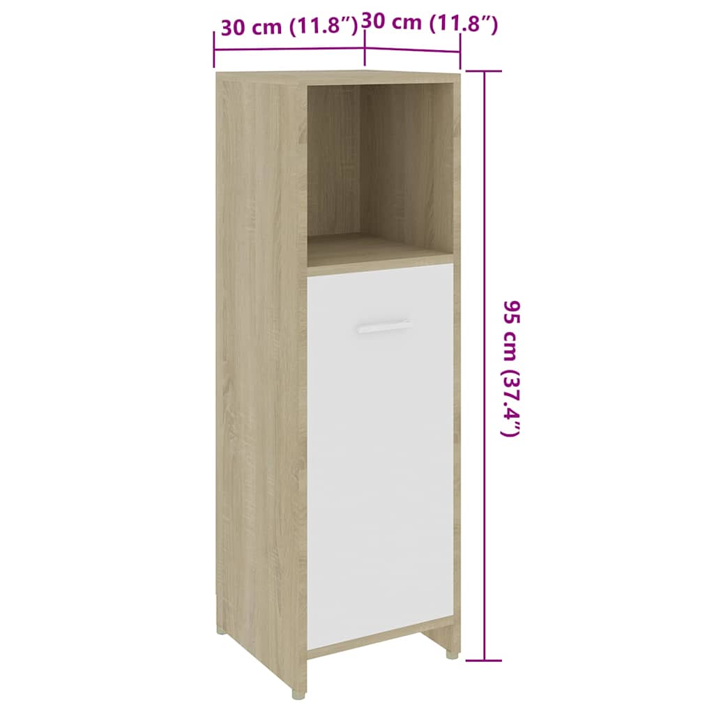 Bathroom Cabinet White and Sonoma Oak 30x30x95 cm Engineered Wood