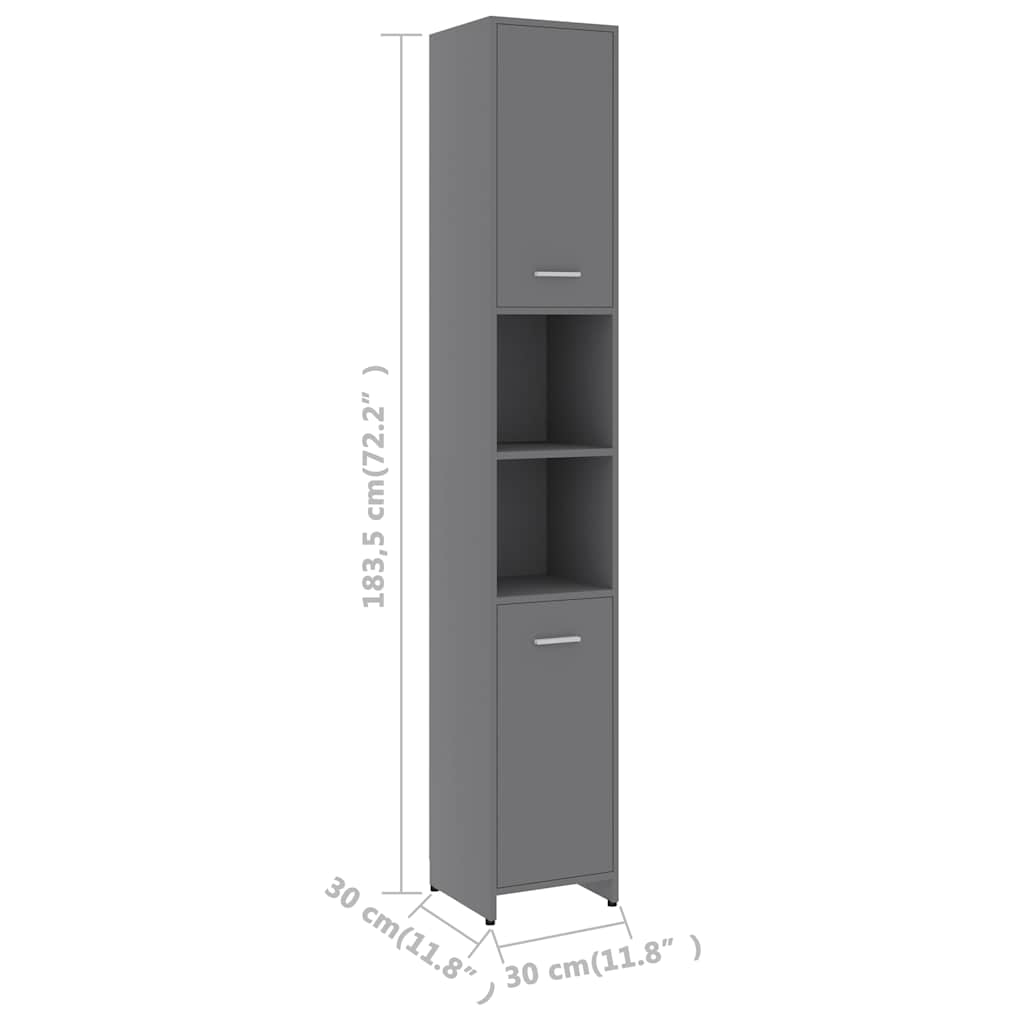 Bathroom Cabinet Grey 30x30x183.5 cm Engineered Wood