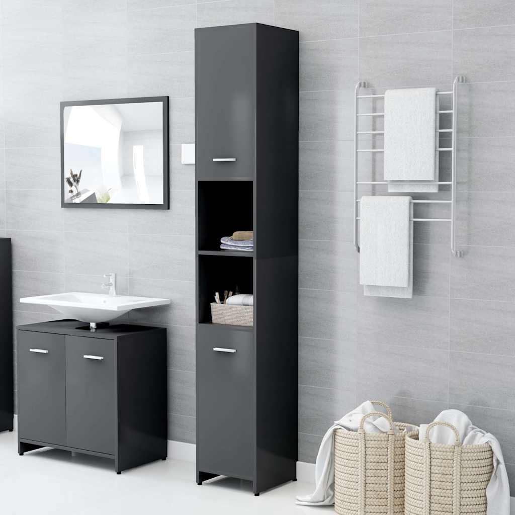 Bathroom Cabinet Grey 30x30x183.5 cm Engineered Wood