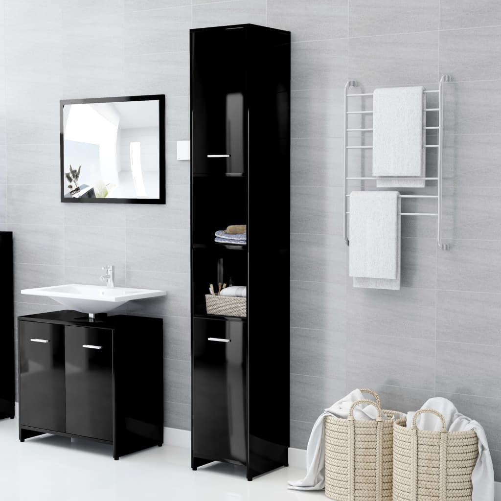 Bathroom Cabinet High Gloss Black 30x30x183.5 cm Engineered Wood