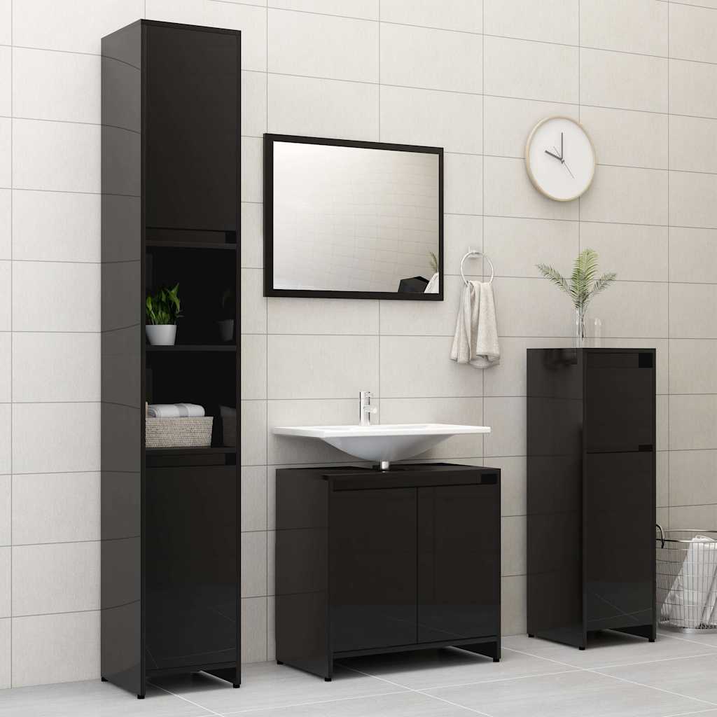 Bathroom Cabinet High Gloss Black 60x33x61 cm Engineered Wood