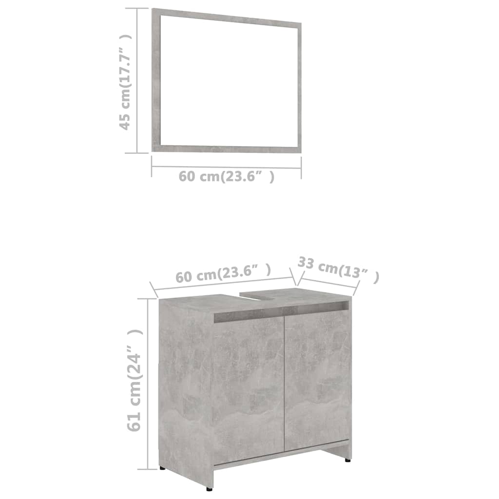 Bathroom Furniture Set Concrete Grey Engineered Wood