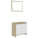Bathroom Furniture Set White and Sonoma Oak Engineered Wood - Front View