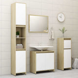 Bathroom Furniture Set White and Sonoma Oak Engineered Wood - Low Angle