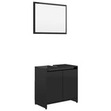 Bathroom Furniture Set High Gloss Black Engineered Wood - Front View