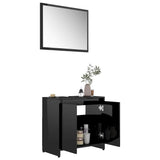 Bathroom Furniture Set High Gloss Black Engineered Wood - Side View
