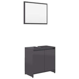 Bathroom Furniture Set High Gloss Grey Engineered Wood - Front View