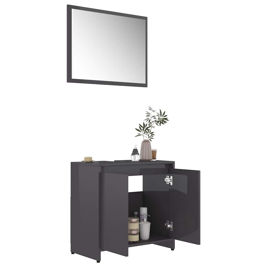 Bathroom Furniture Set High Gloss Grey Engineered Wood