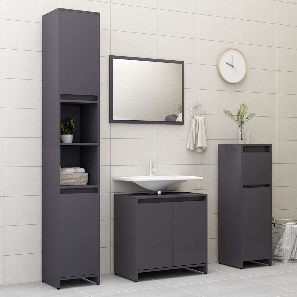 Bathroom Furniture Set High Gloss Grey Engineered Wood