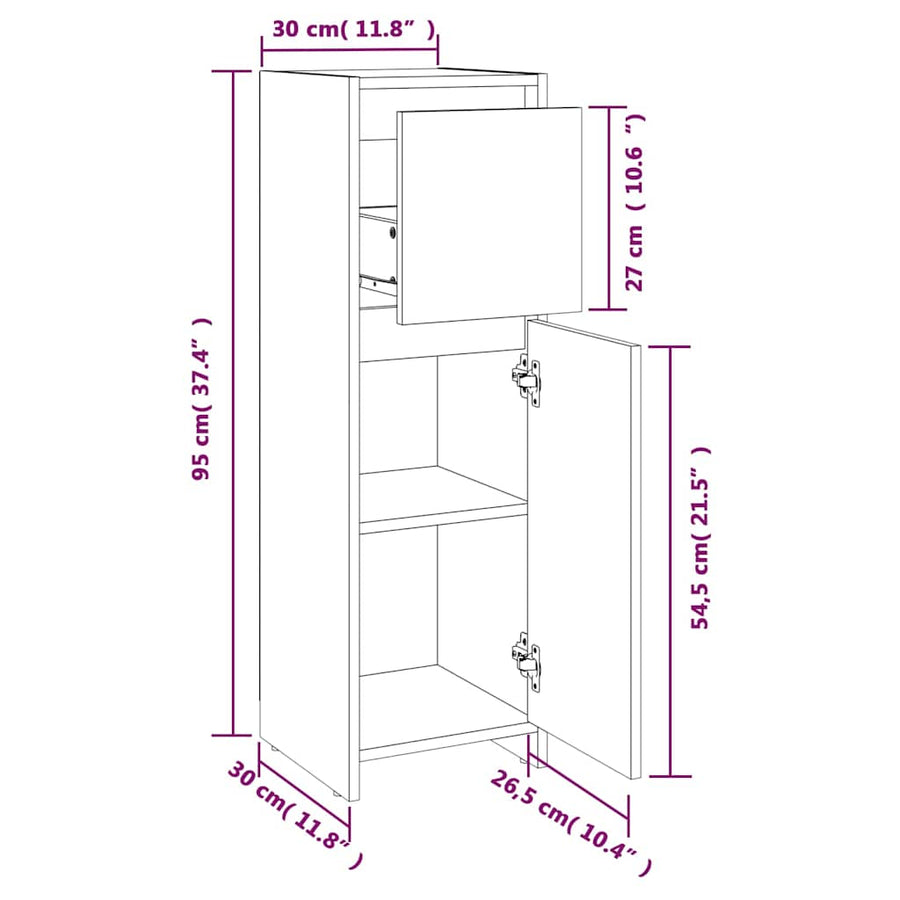 Bathroom Cabinet White 30x30x95 cm Engineered Wood