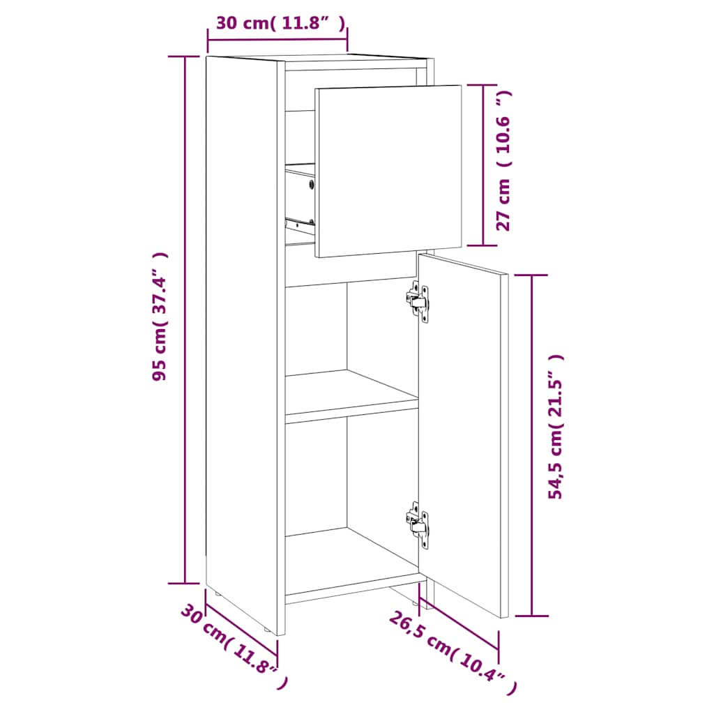 Bathroom Cabinet Black 30x30x95 cm Engineered Wood