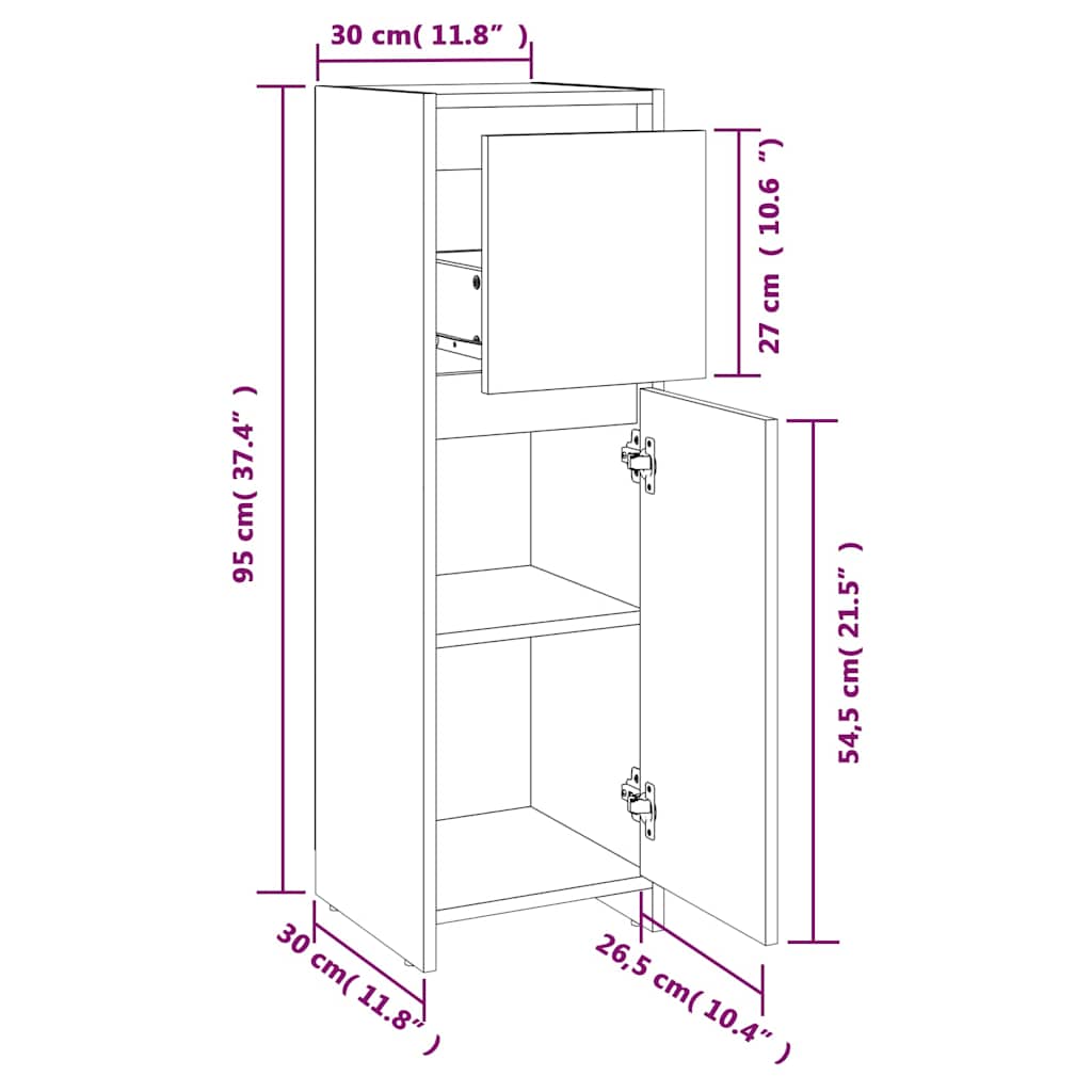 Bathroom Cabinet High Gloss White 30x30x95 cm Engineered Wood