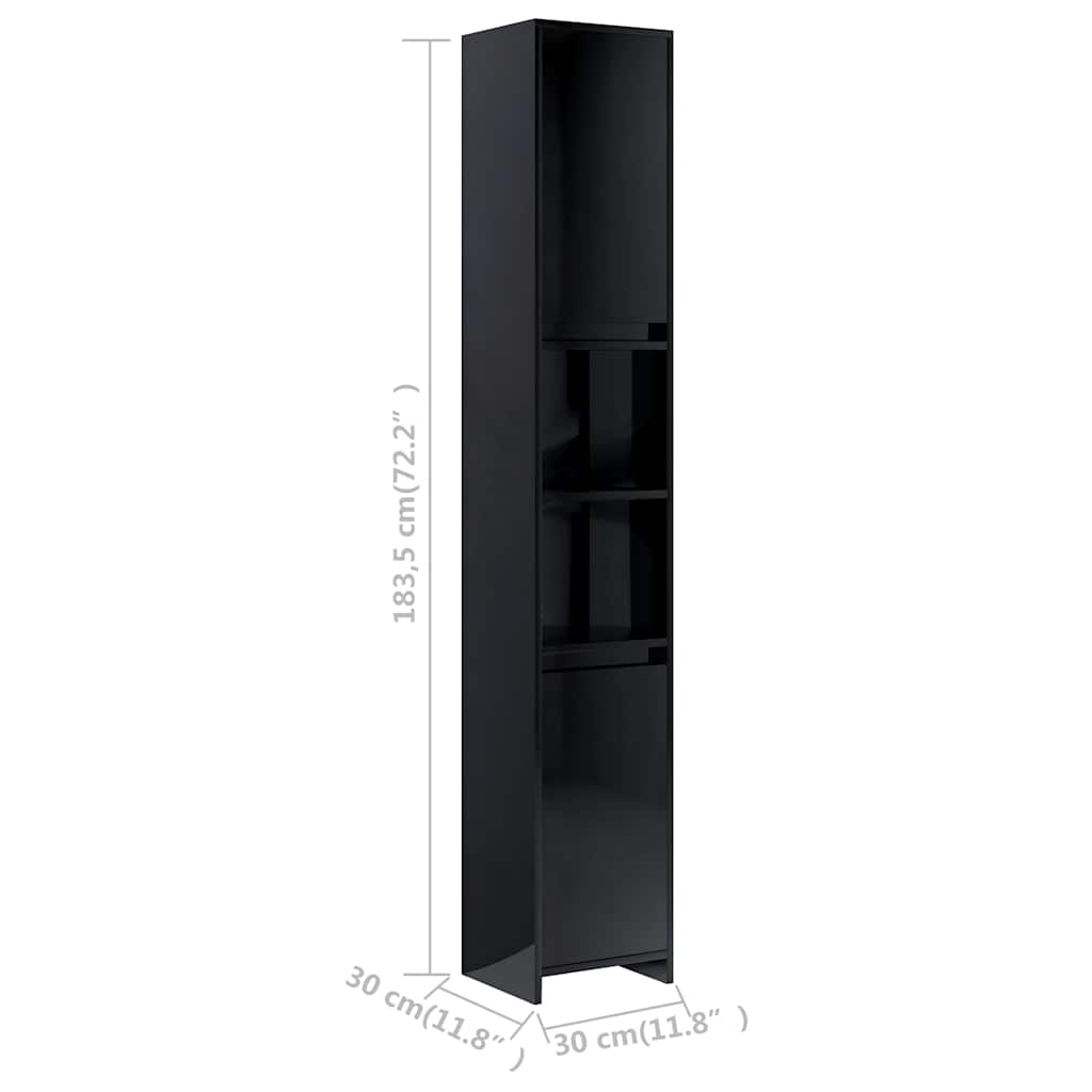 Bathroom Cabinet High Gloss Black 30x30x183.5 cm Engineered Wood