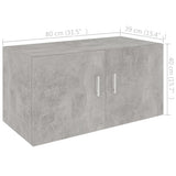 Wall Mounted Cabinet Concrete Grey 80x39x40 cm Engineered Wood - Low Angle