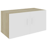Wall Mounted Cabinet White and Sonoma Oak 80x39x40 cm Engineered Wood - Front View